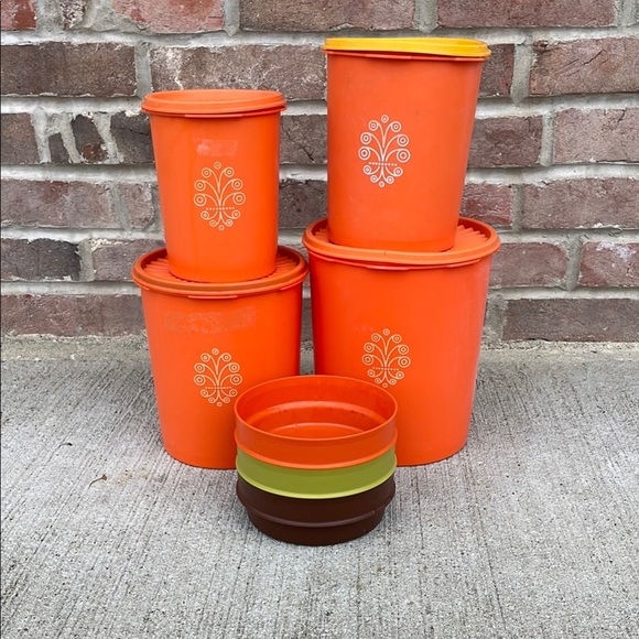 Lot of Vintage orange Tupperware Canisters and bowls - Picture 1 of 7